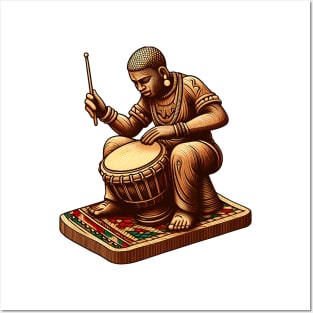 Afrocentric Man Wooden Carving Drums Posters and Art